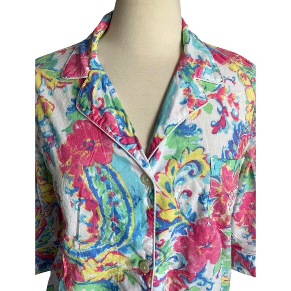 Lauren Ralph Lauren Womens Floral Sleep Shirt Size L Button Front Cotton Pajamas - Picture 2 of 7